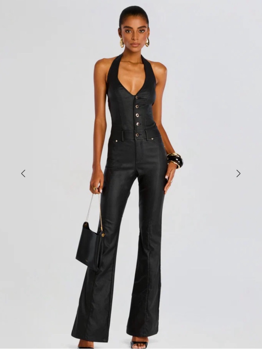SER.O.YA Black Halter Button-Front Jumpsuit